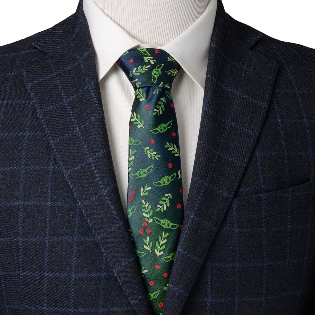 Star Wars Grogu Holiday Necktie Navy Green Red Festive Silk Blend - Image 2