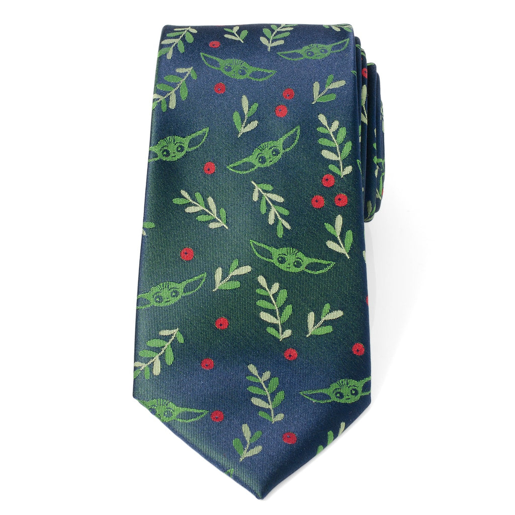 Star Wars Grogu Holiday Necktie Navy Green Red Festive Silk Blend - Image 3