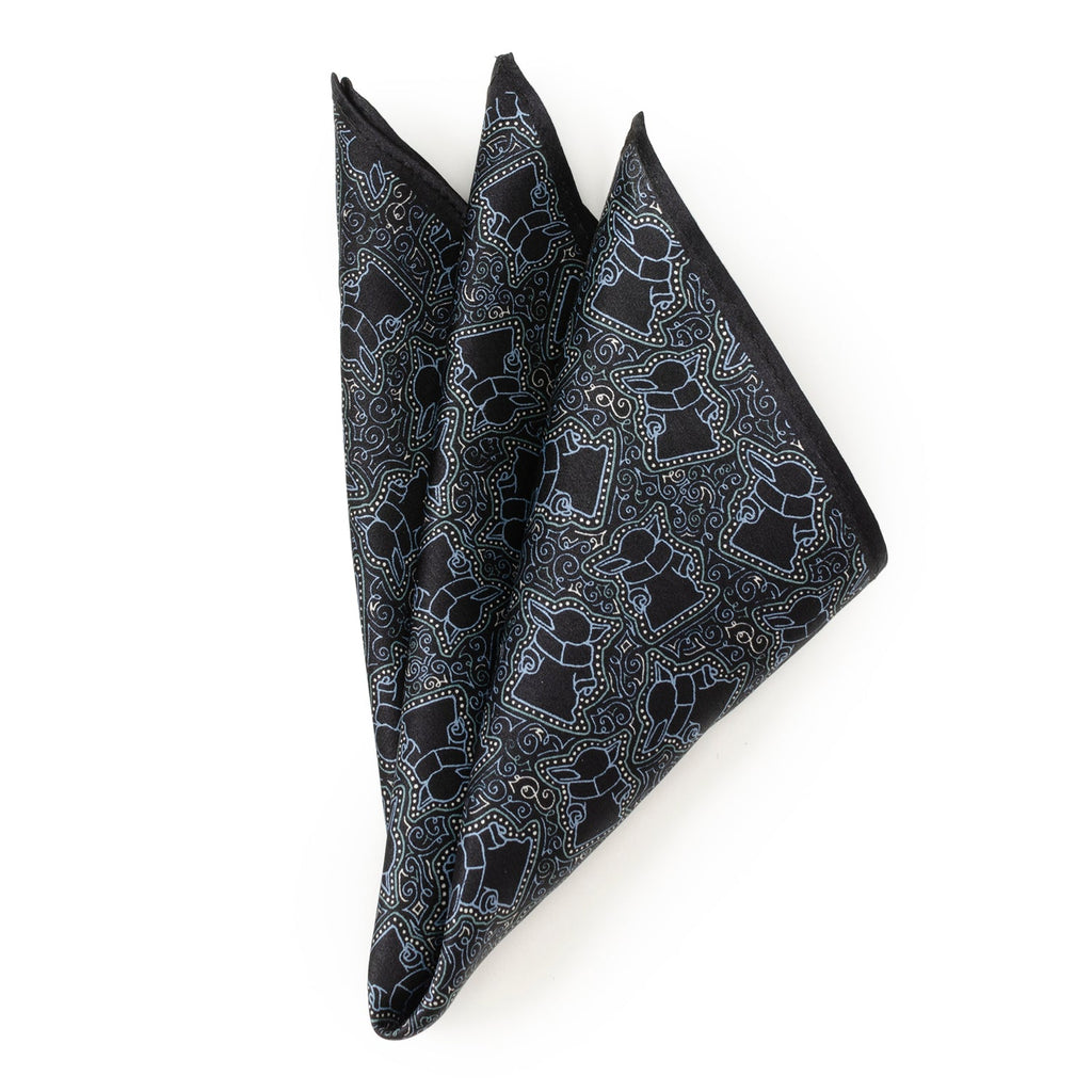 Star Wars Grogu Outline Pocket Square in Navy Blue 100% Silk - Image 3