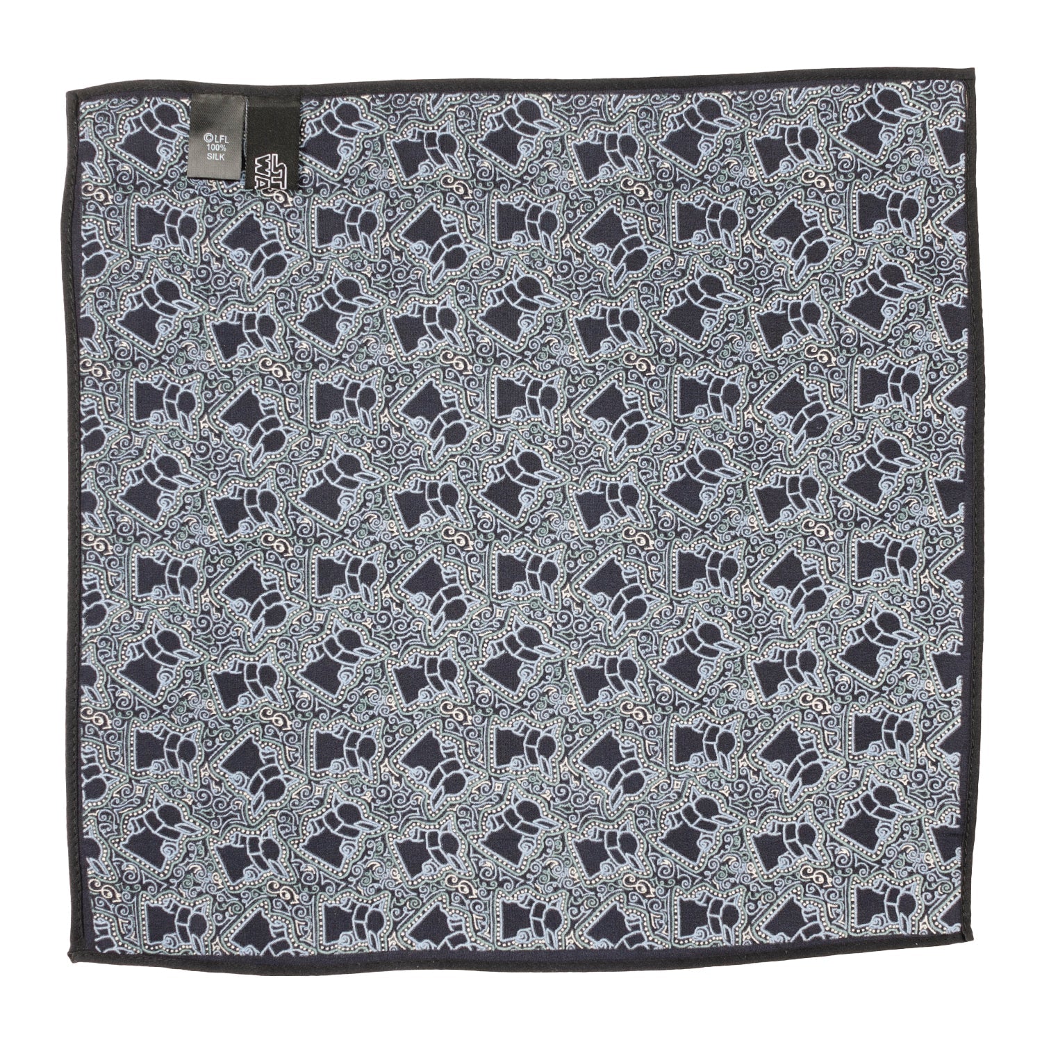 Star Wars Grogu Outline Pocket Square in Navy Blue 100% Silk - Image 4