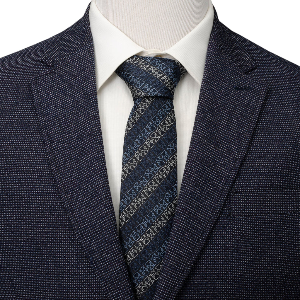 Star Wars Grogu Outline Striped Navy Silk Necktie - Image 2