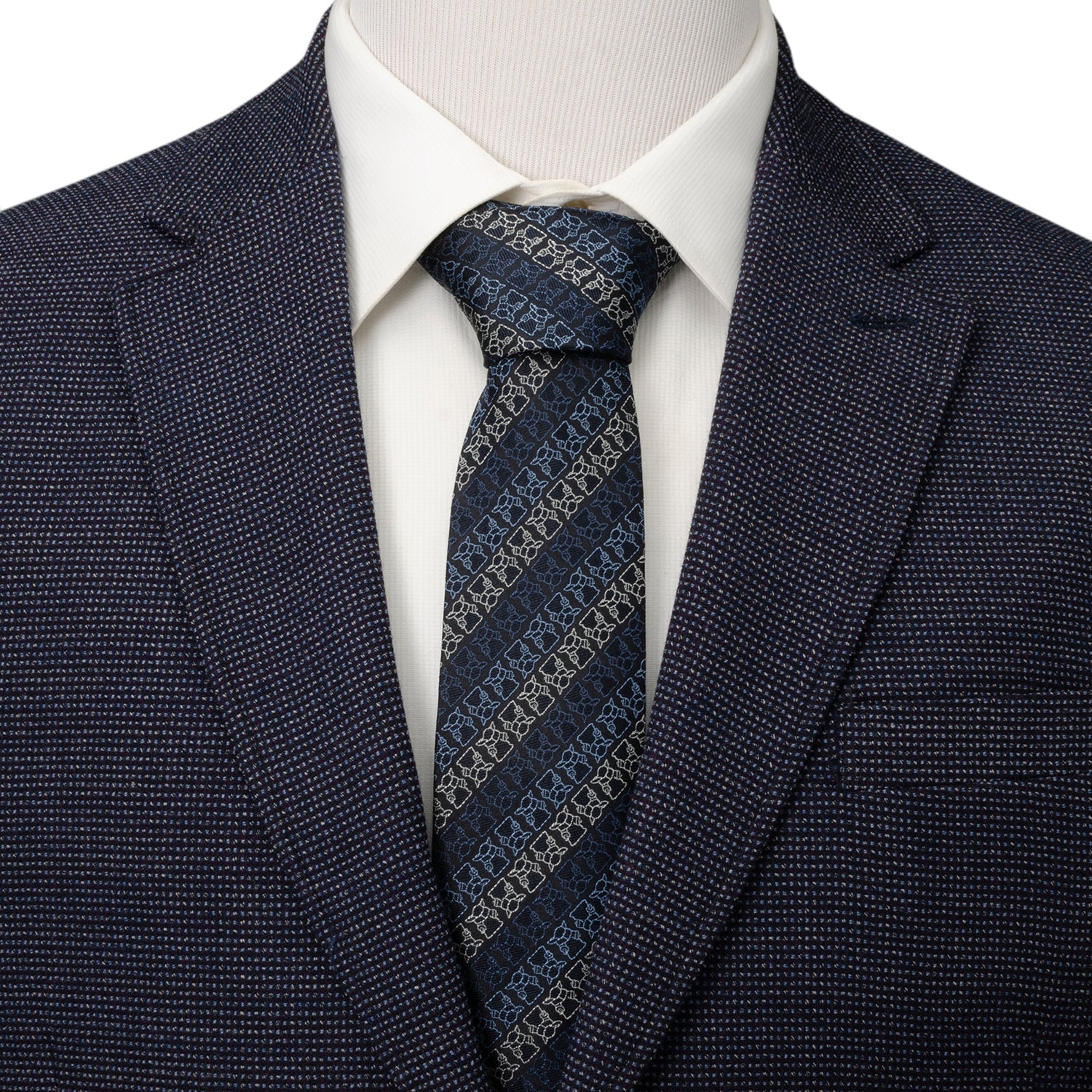 Star Wars Grogu Outline Striped Navy Silk Necktie - Image 2
