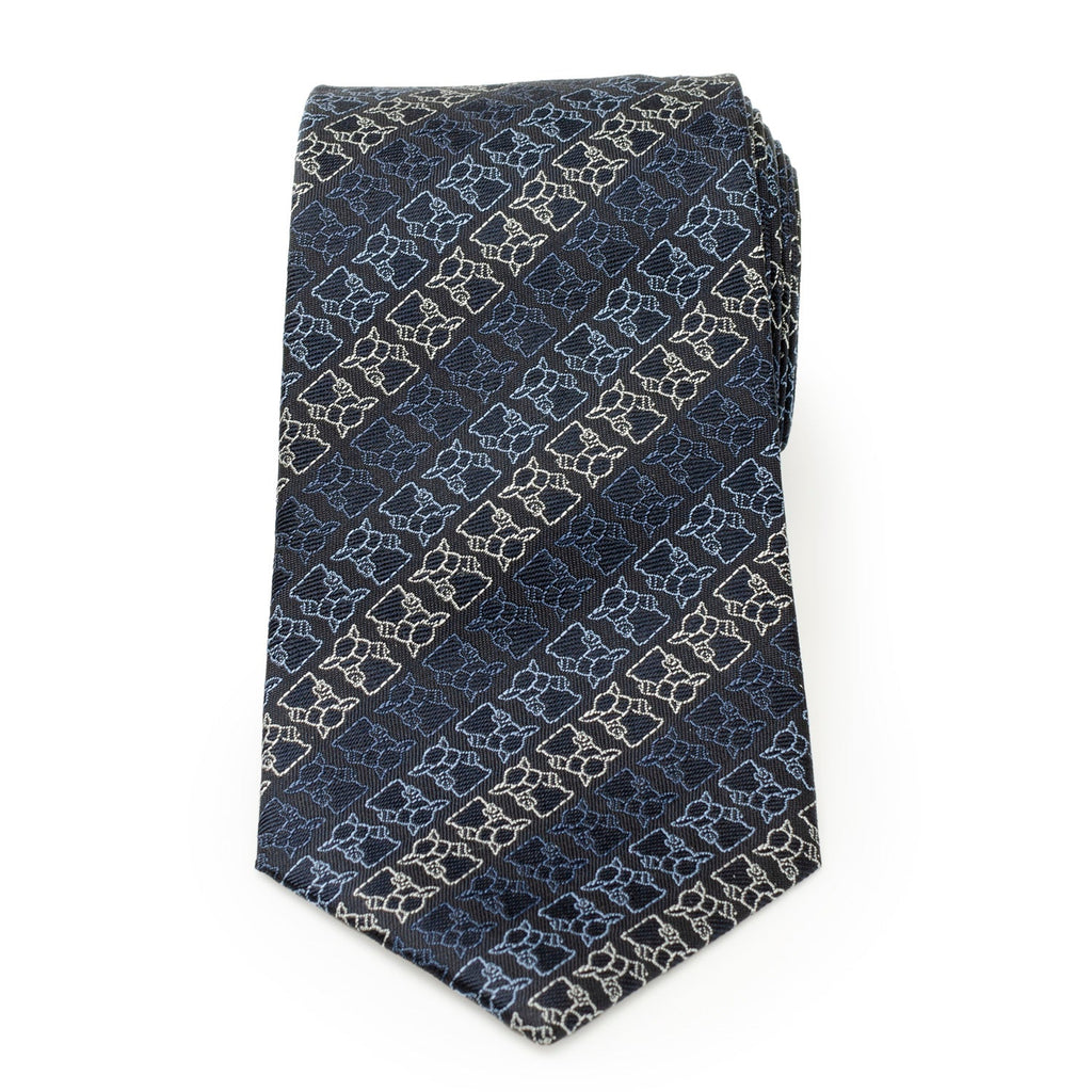 Star Wars Grogu Outline Striped Navy Silk Necktie - Image 3