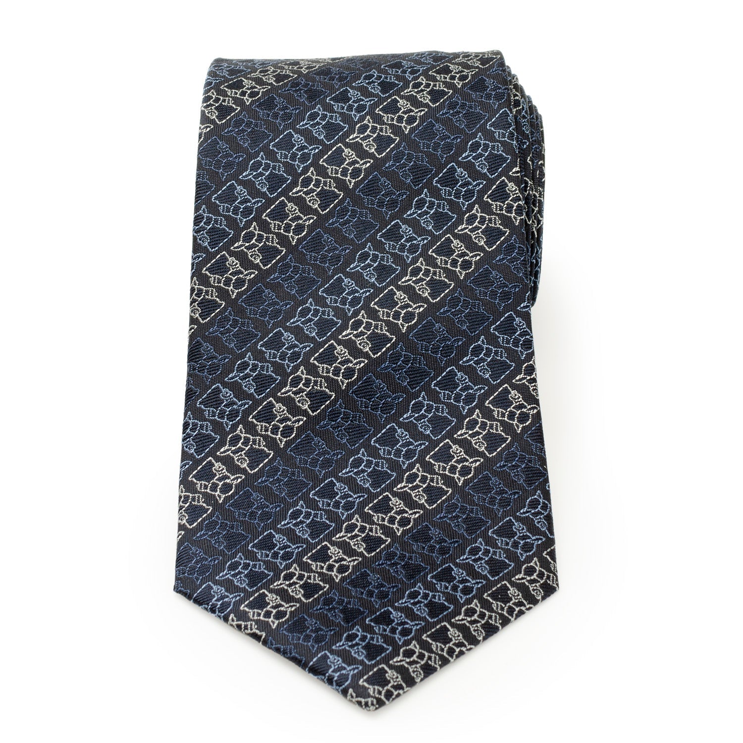 Star Wars Grogu Outline Striped Navy Silk Necktie - Image 3