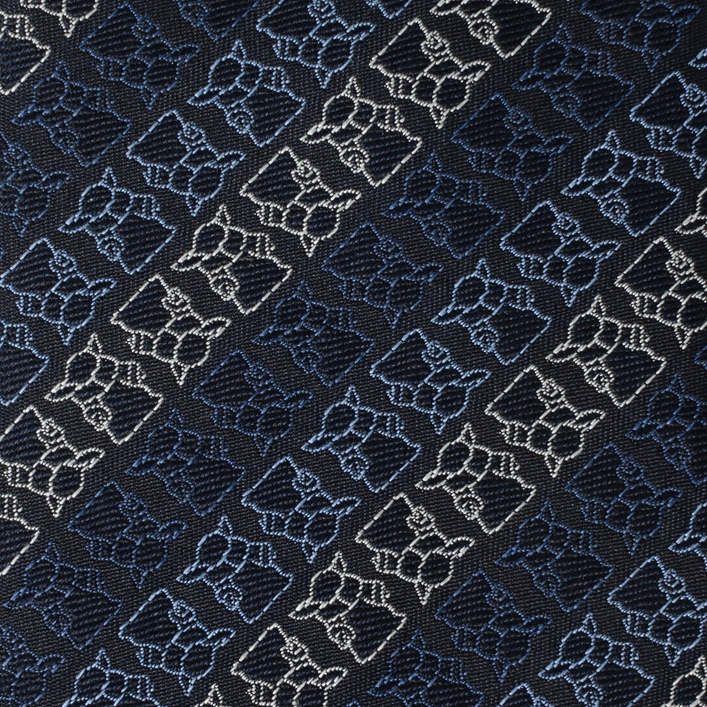 Star Wars Grogu Outline Striped Navy Silk Necktie - Image 4