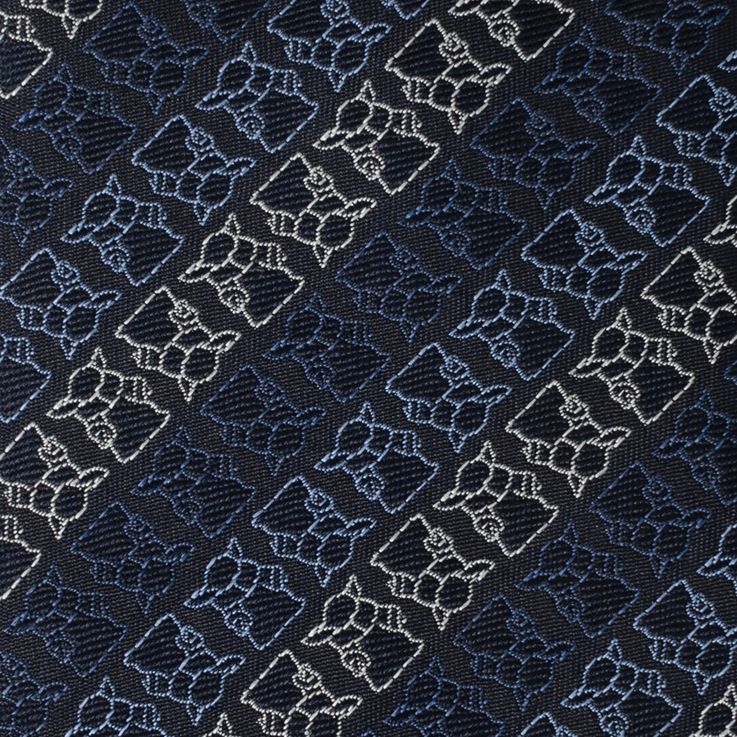 Star Wars Grogu Outline Striped Navy Silk Necktie - Image 4