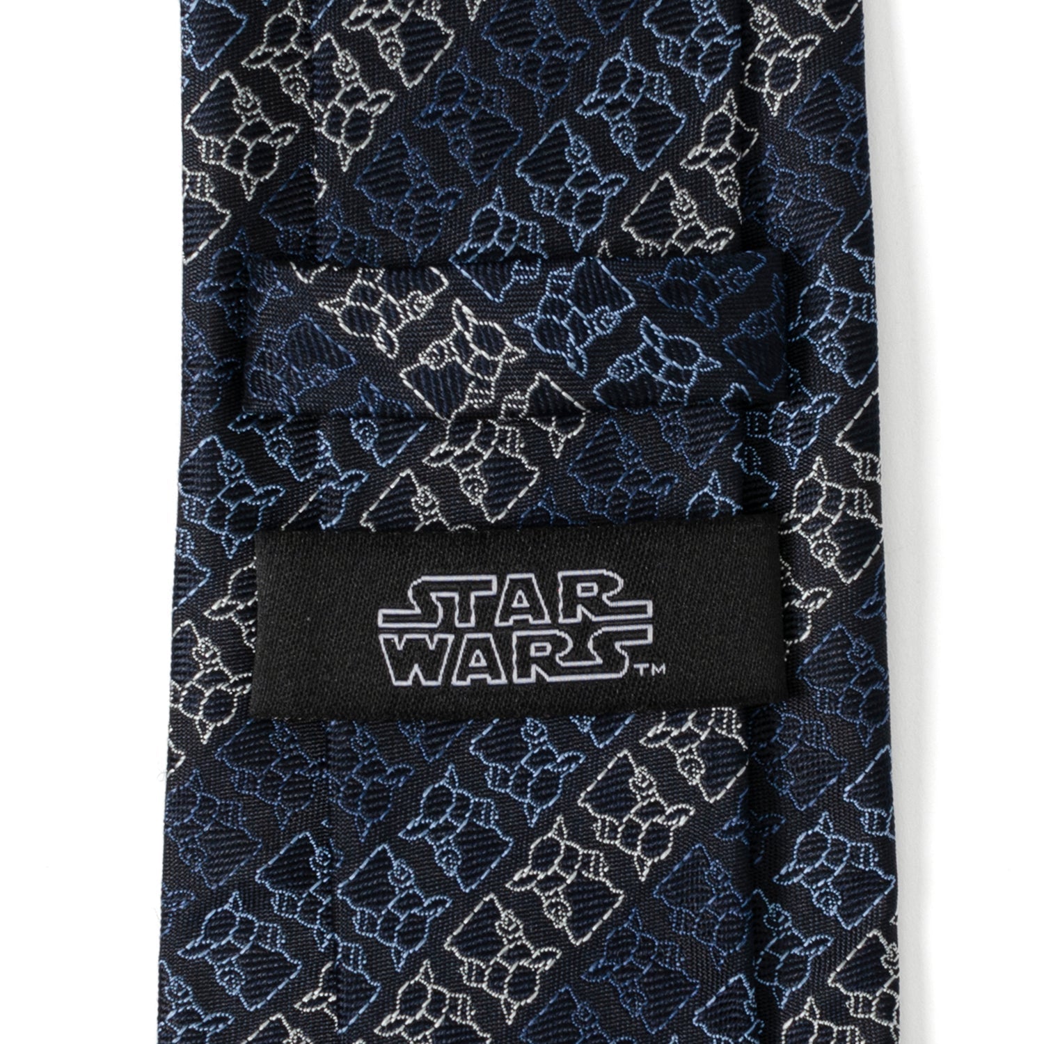 Star Wars Grogu Outline Striped Navy Silk Necktie - Image 5