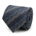 Close up of Star Wars Grogu navy silk tie with white stripe outline pattern