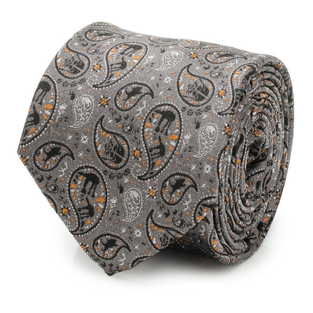 Star Wars Battle of Hoth paisley gray silk necktie featuring subtle AT-AT and Darth Vader icons