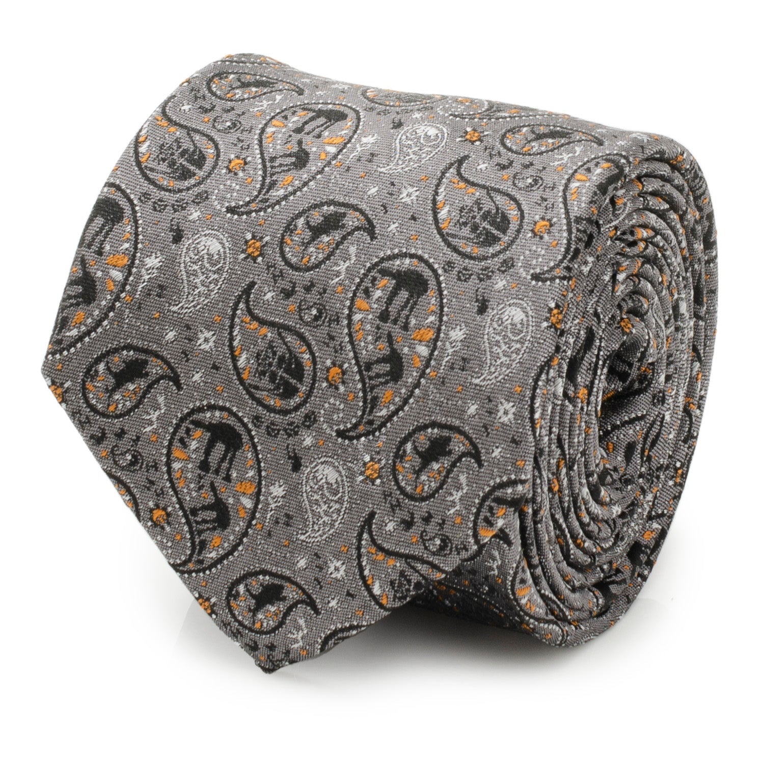 Star Wars Battle of Hoth paisley gray silk necktie featuring subtle AT-AT and Darth Vader icons