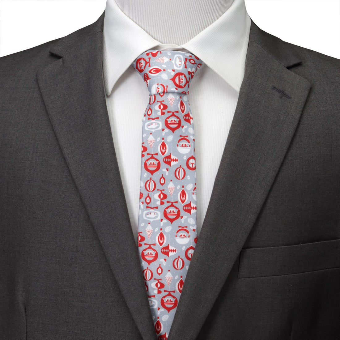 Star Wars Mandalorian Holiday Necktie in Gray and Red - Image 2