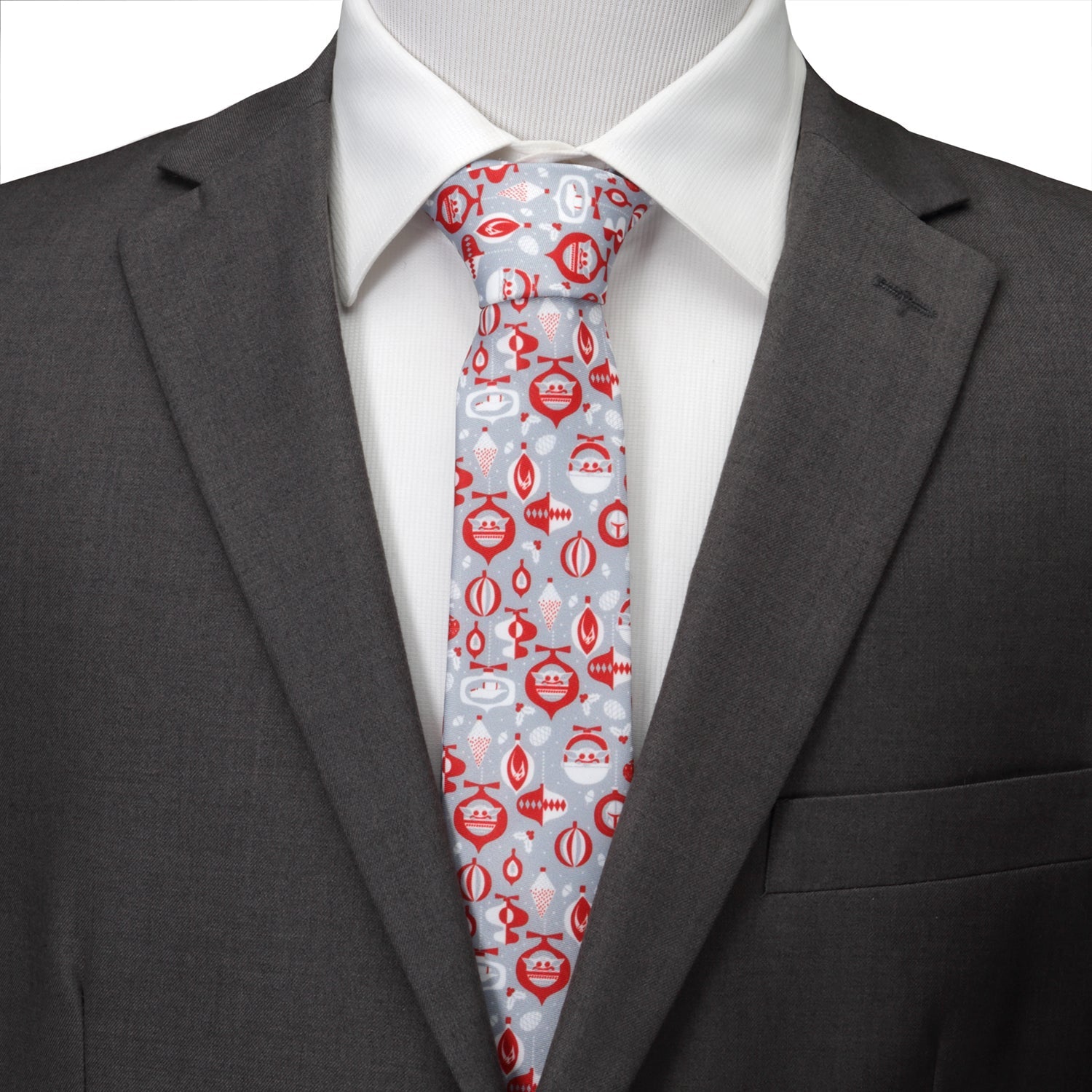 Star Wars Mandalorian Holiday Necktie in Gray and Red - Image 2