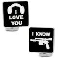 Star Wars themed cufflinks featuring I Love You and I Know text design