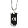 Silver-tone dog tag necklace featuring the Imperial crest in silver on a black enamel background with a box chain.