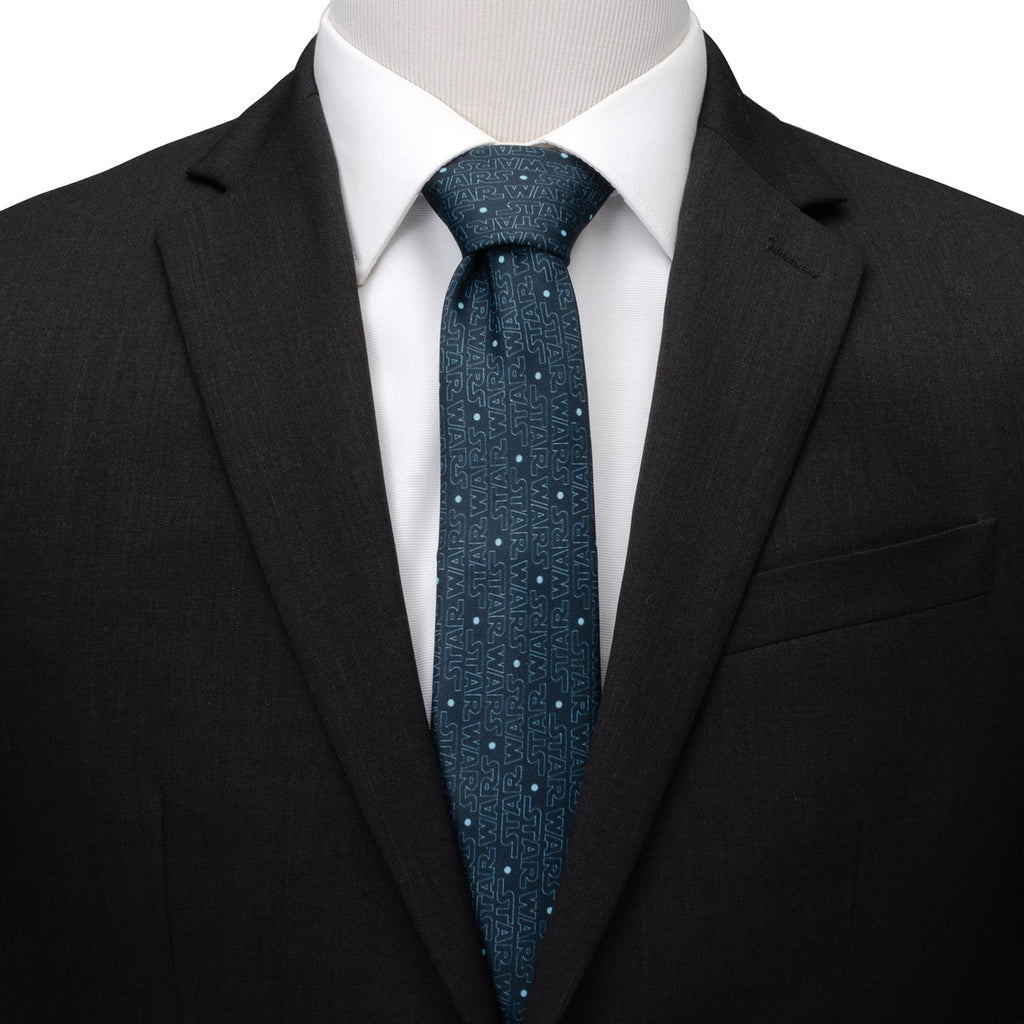 Star Wars Logo Blue Men's Tie with Light Blue Dot Pattern - Image 2