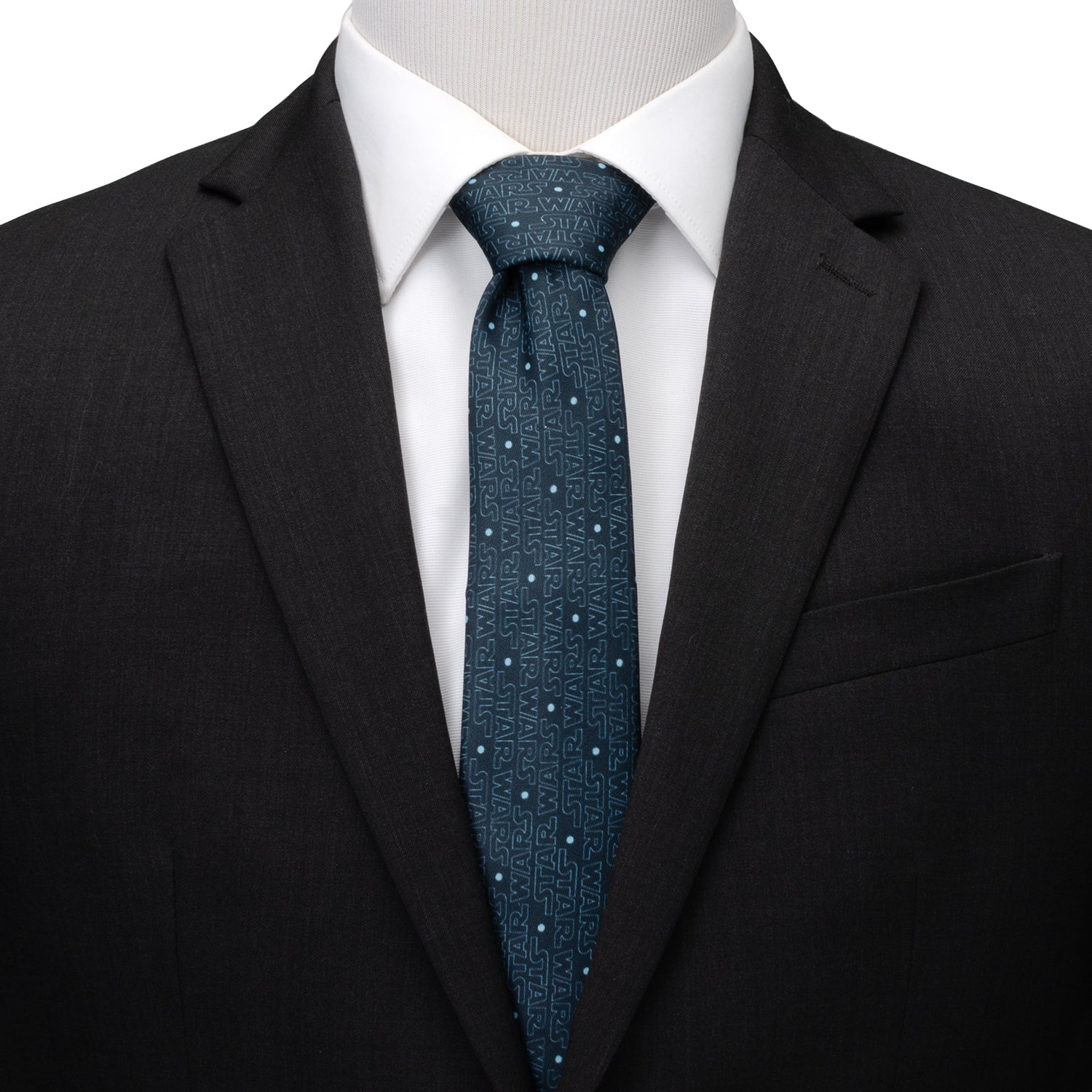 Star Wars Logo Blue Men's Tie with Light Blue Dot Pattern - Image 2
