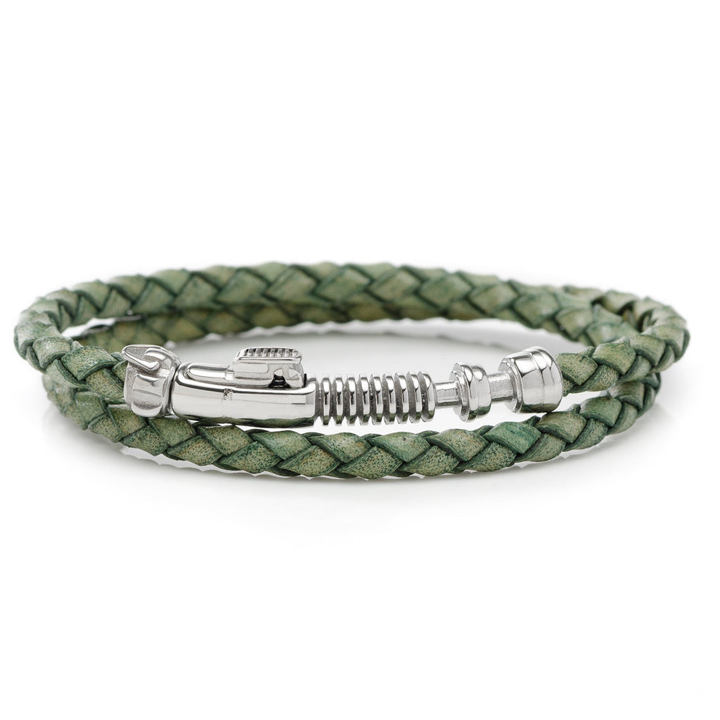 Green braided leather Star Wars Luke Skywalker lightsaber bracelet with silver-tone metal clasp