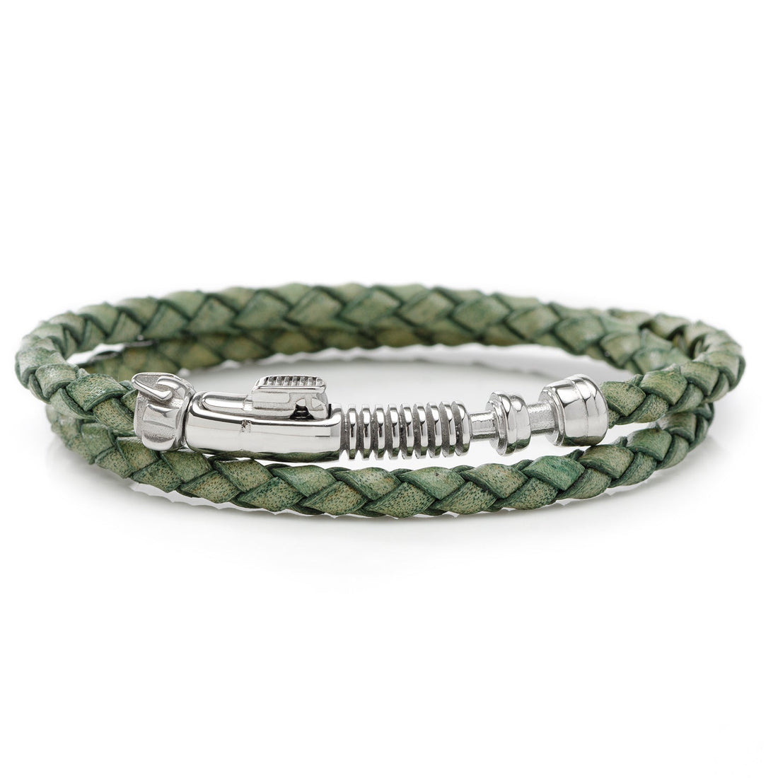 Green braided leather Star Wars Luke Skywalker lightsaber bracelet with silver-tone metal clasp