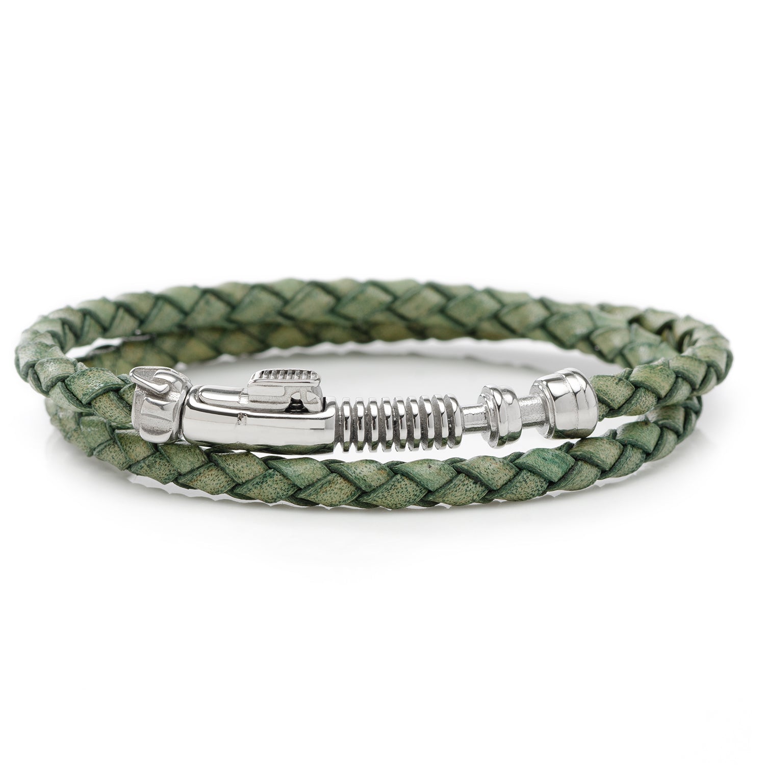 Green braided leather Star Wars Luke Skywalker lightsaber bracelet with silver-tone metal clasp