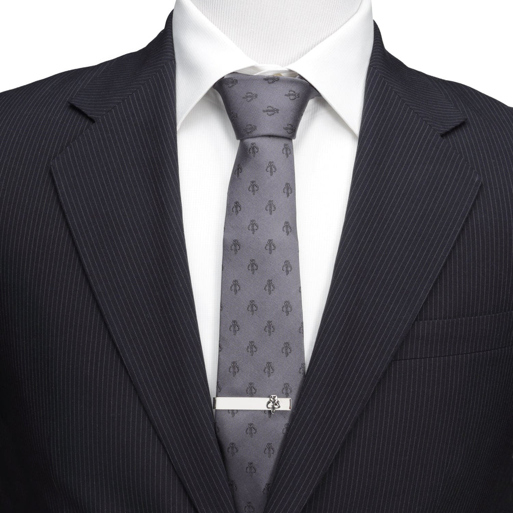 Star Wars Mandalorian Mythosaur Gray Silk Tie for Men - Image 2