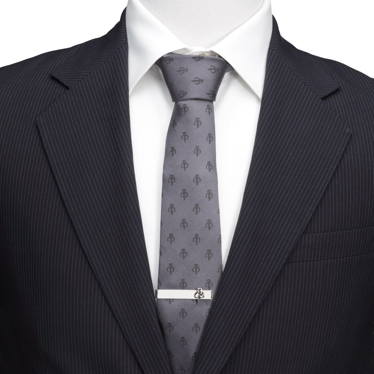 Star Wars Mandalorian Mythosaur Gray Silk Tie for Men - Image 2