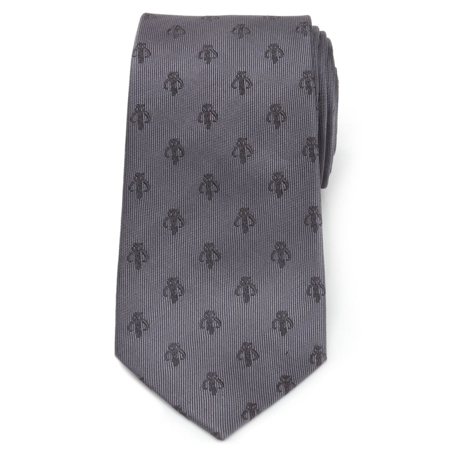Star Wars Mandalorian Mythosaur Gray Silk Tie for Men - Image 3