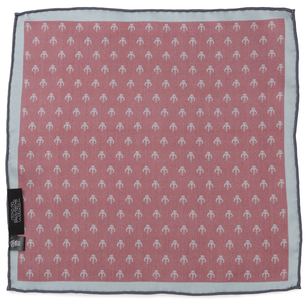 Star Wars Mandalorian Guild Logo Silk Pocket Square Gray Burgundy - Image 2