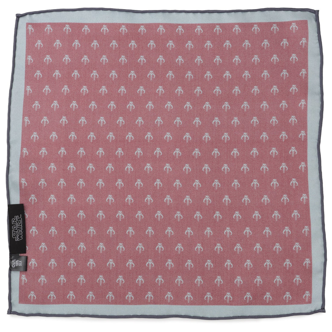 Star Wars Mandalorian Guild Logo Silk Pocket Square Gray Burgundy - Image 2