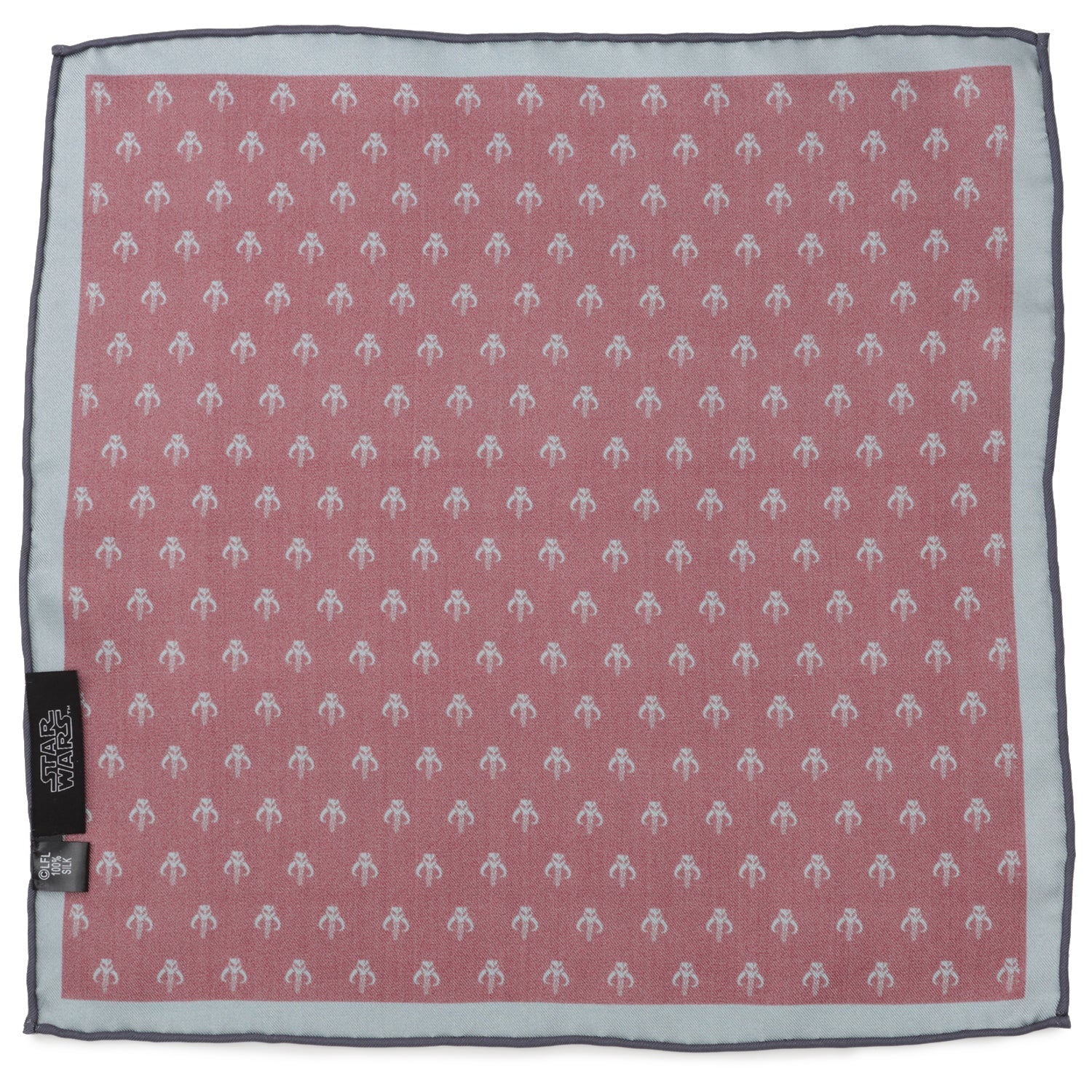 Star Wars Mandalorian Guild Logo Silk Pocket Square Gray Burgundy - Image 2