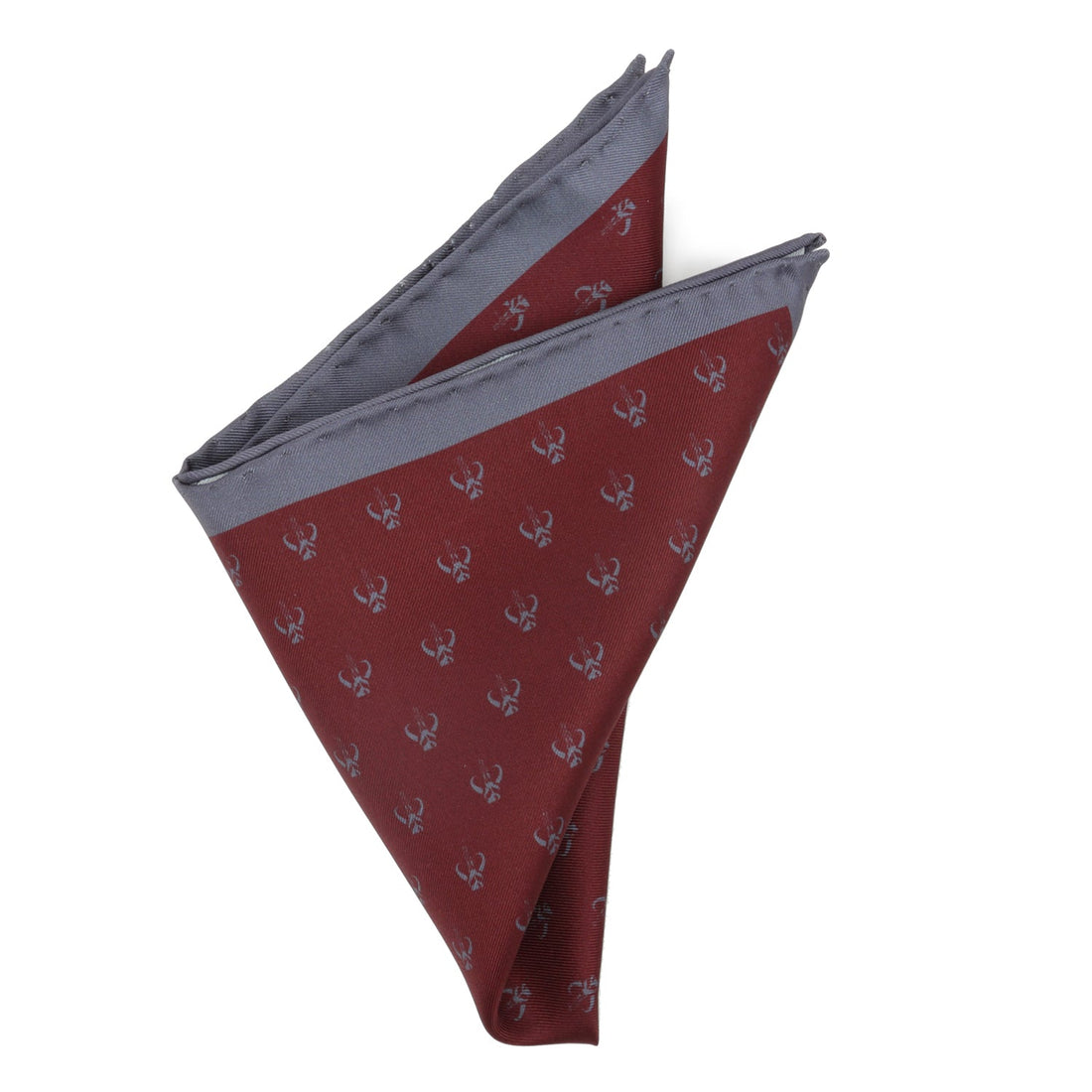 Star Wars Mandalorian Guild Logo Silk Pocket Square Gray Burgundy - Image 3
