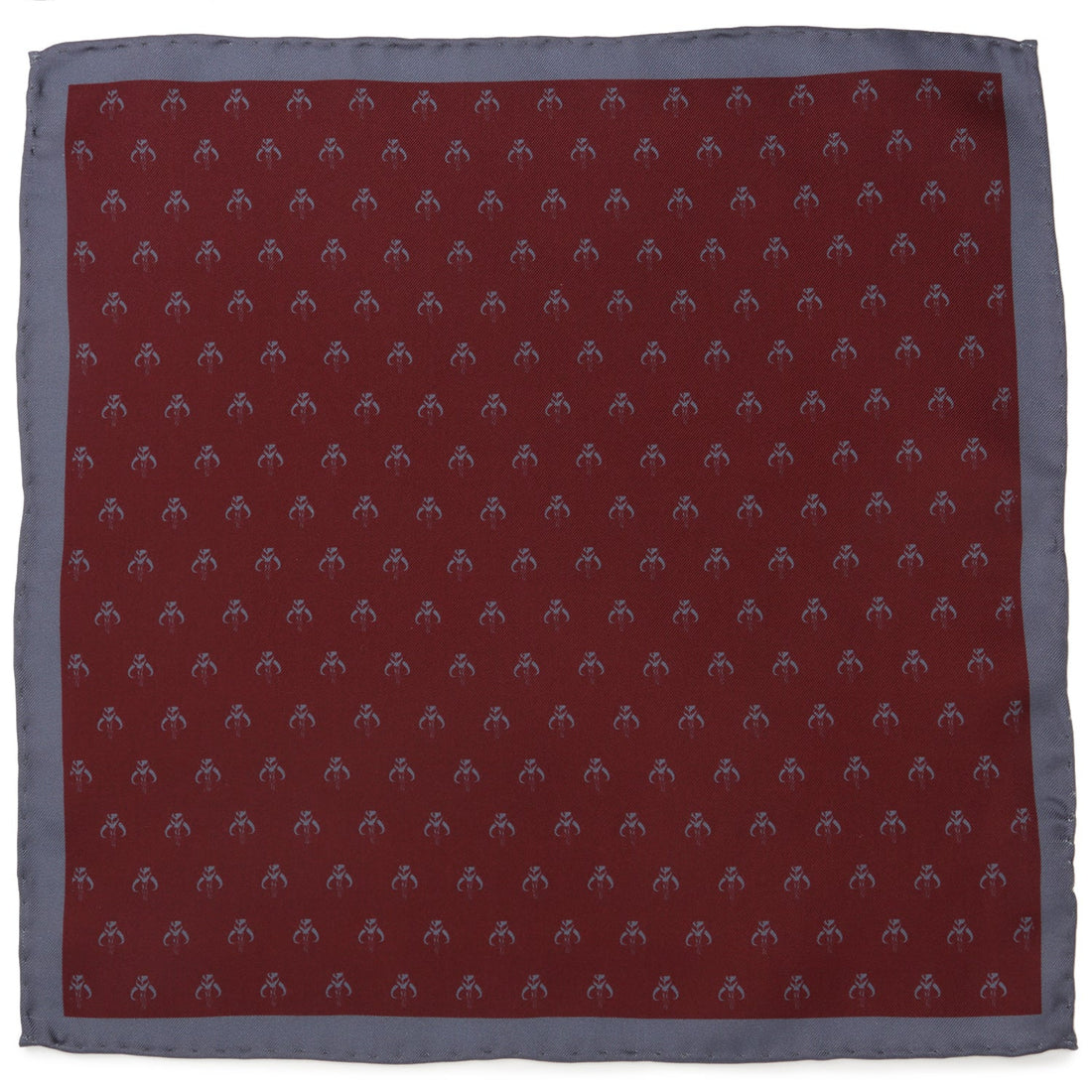 Star Wars Mandalorian Guild logo print pocket square in gray and burgundy silk