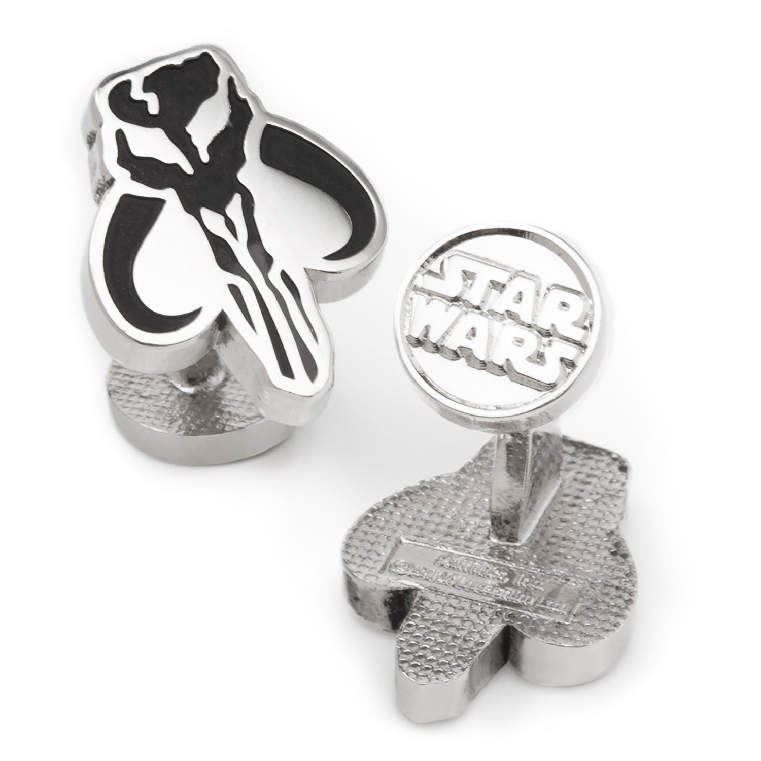 Silver and black Mandalorian Mythosaur skull cufflinks by Star Wars