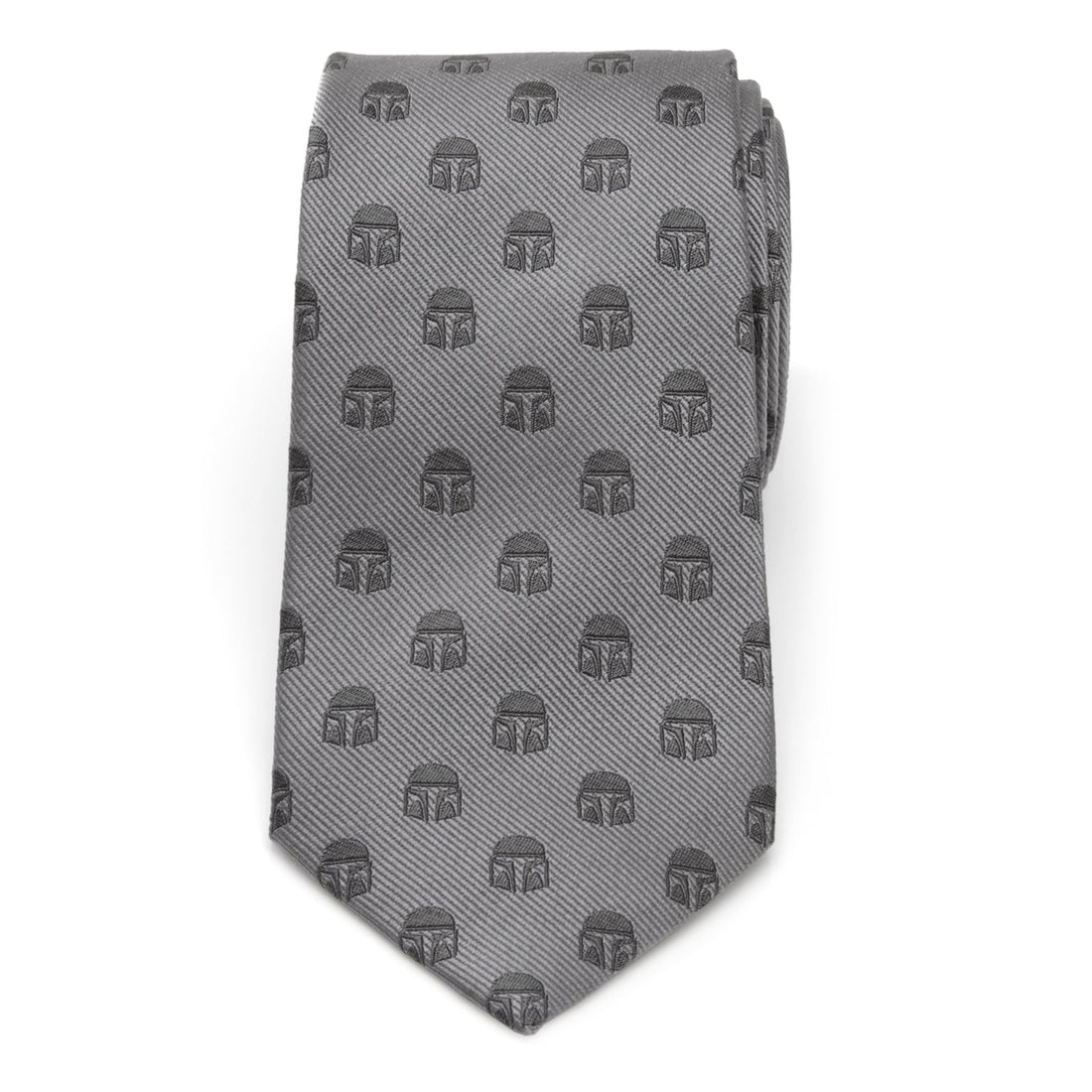 Star Wars Mandalorian Helmet Pattern Silk Necktie in Gray - Image 3