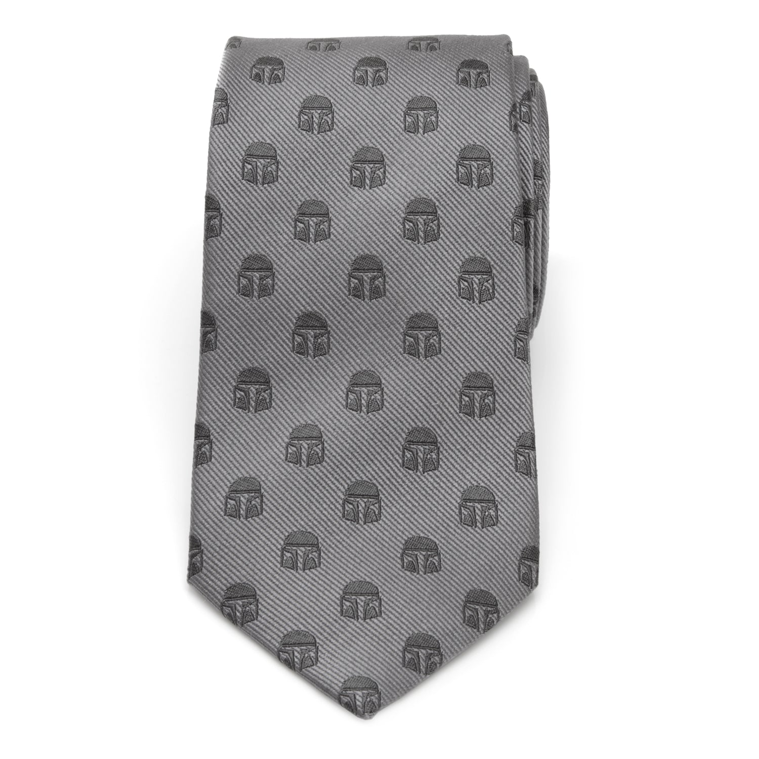 Star Wars Mandalorian Helmet Pattern Silk Necktie in Gray - Image 3