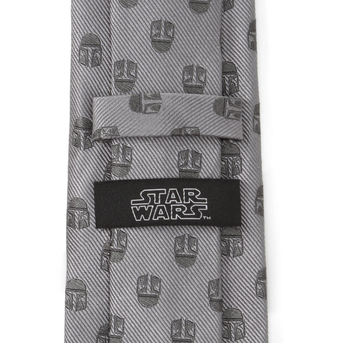 Star Wars Mandalorian Helmet Pattern Silk Necktie in Gray - Image 4