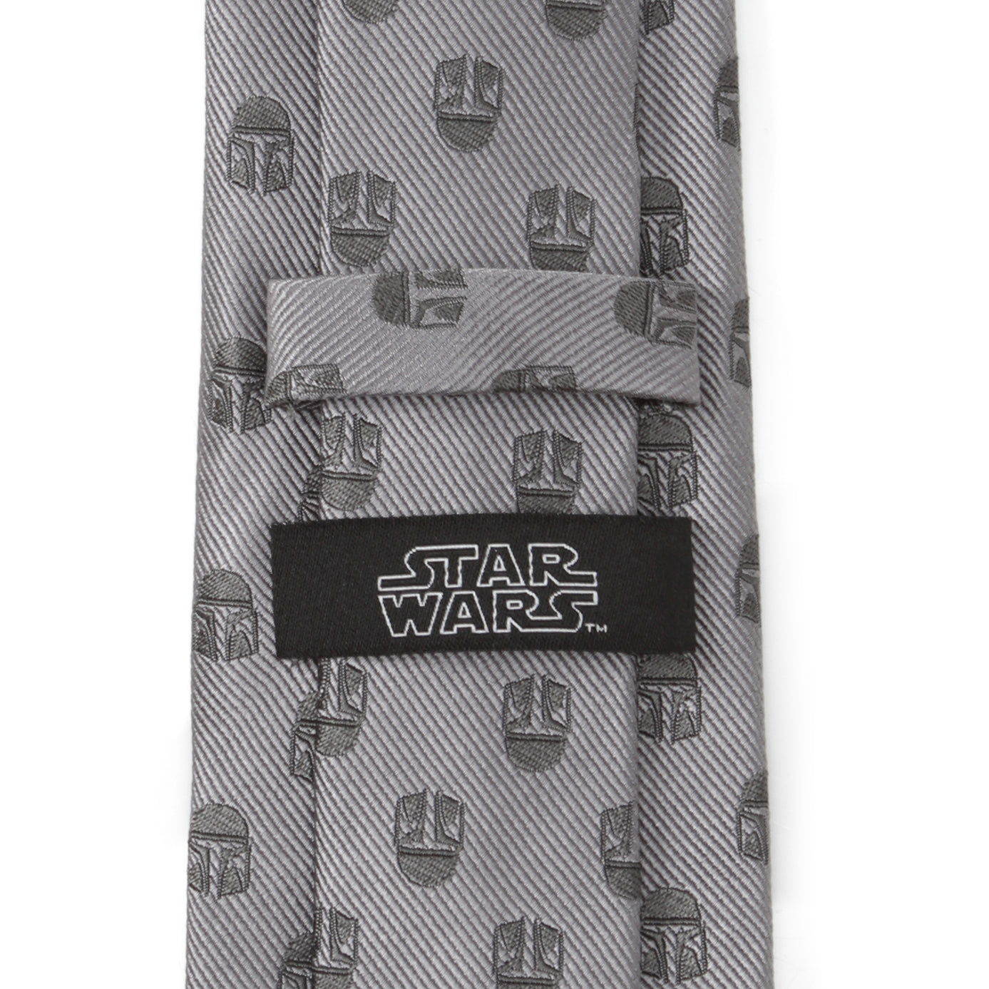 Star Wars Mandalorian Helmet Pattern Silk Necktie in Gray - Image 4