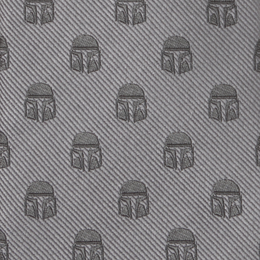 Star Wars Mandalorian Helmet Pattern Silk Necktie in Gray - Image 5