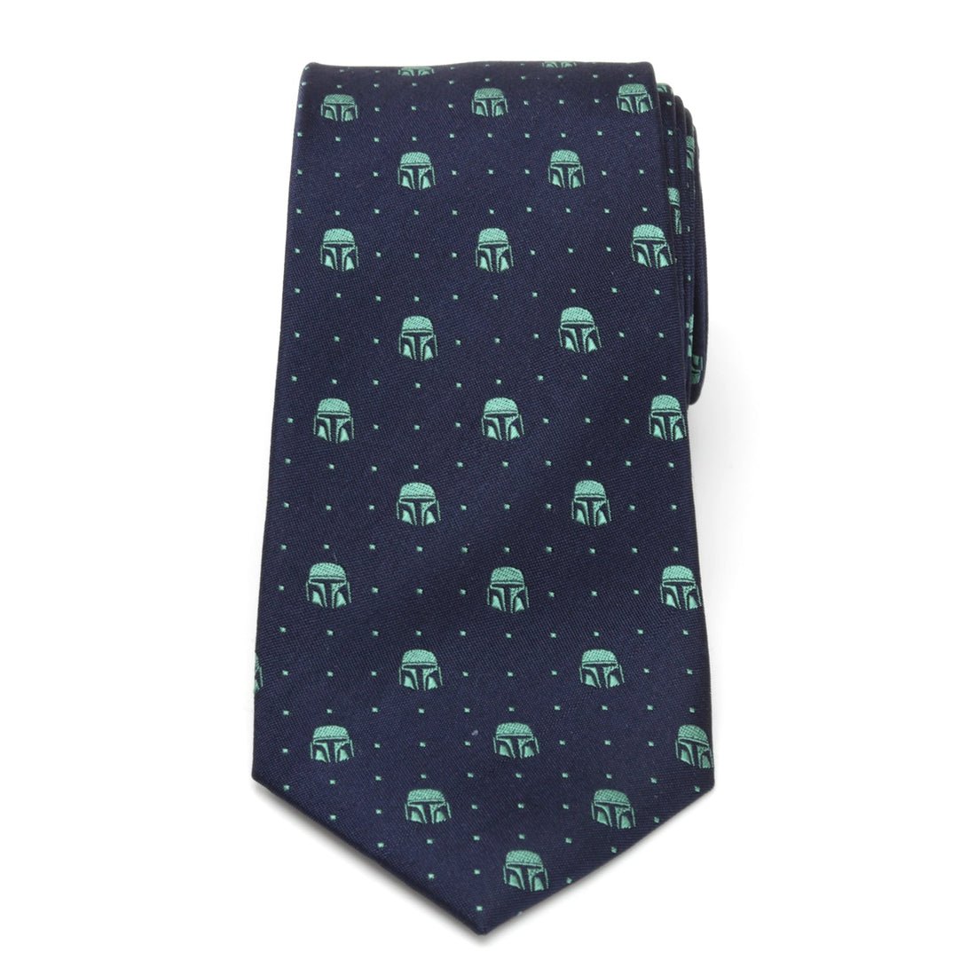 Star Wars The Mandalorian Navy Tie with Green Helmet Icons - Image 3