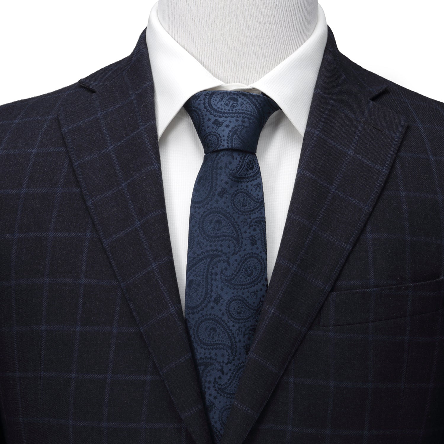 Star Wars Mandalorian and Grogu Navy Paisley Silk Necktie - Image 2