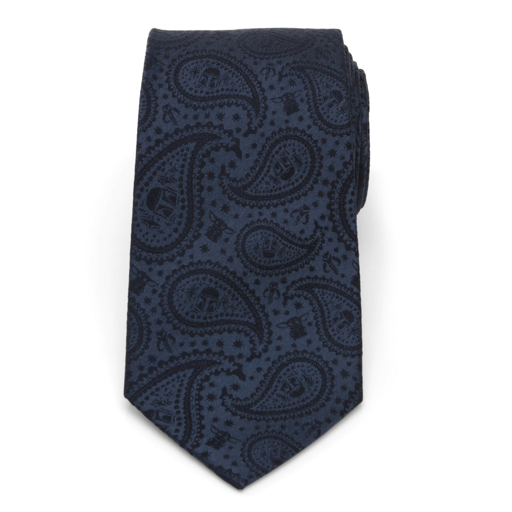 Star Wars Mandalorian and Grogu Navy Paisley Silk Necktie - Image 3