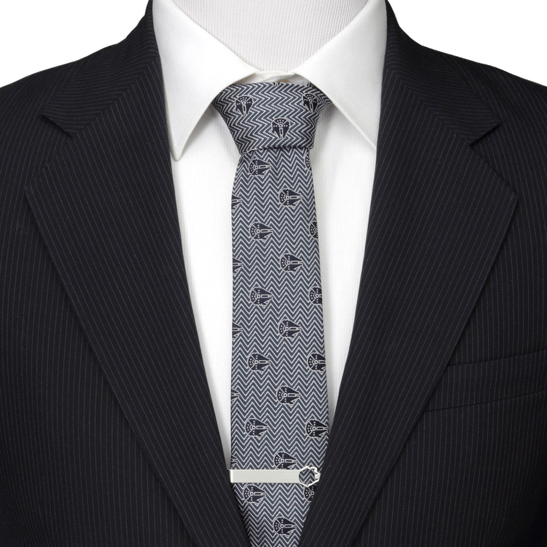 Star Wars Millennium Falcon Herringbone Silk Tie in Black Grey - Image 2