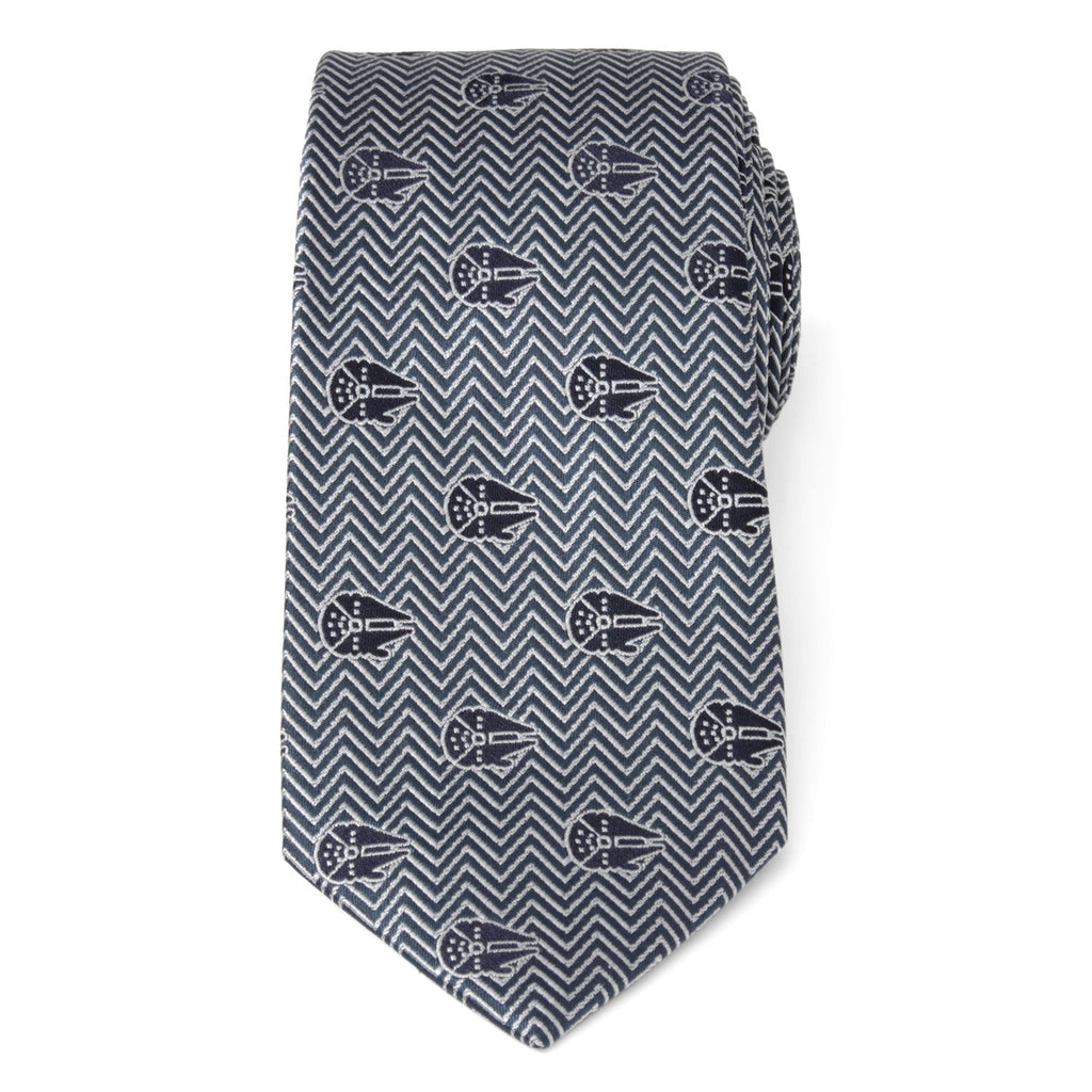 Star Wars Millennium Falcon Herringbone Silk Tie in Black Grey - Image 3