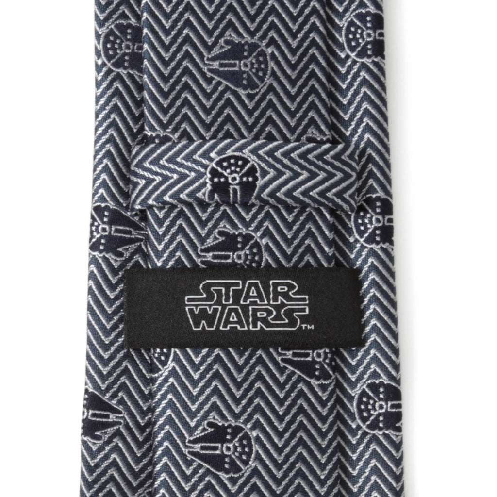 Star Wars Millennium Falcon Herringbone Silk Tie in Black Grey - Image 4