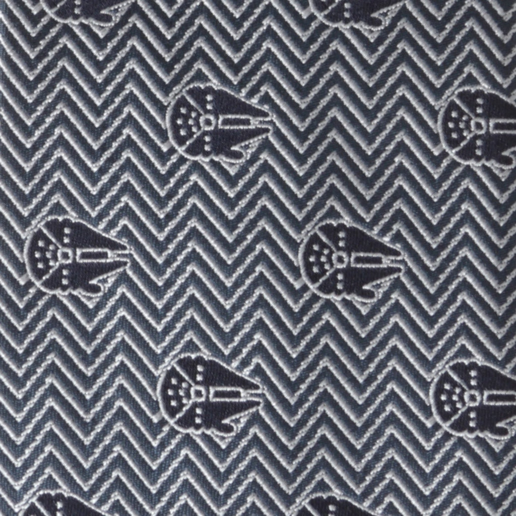 Star Wars Millennium Falcon Herringbone Silk Tie in Black Grey - Image 5