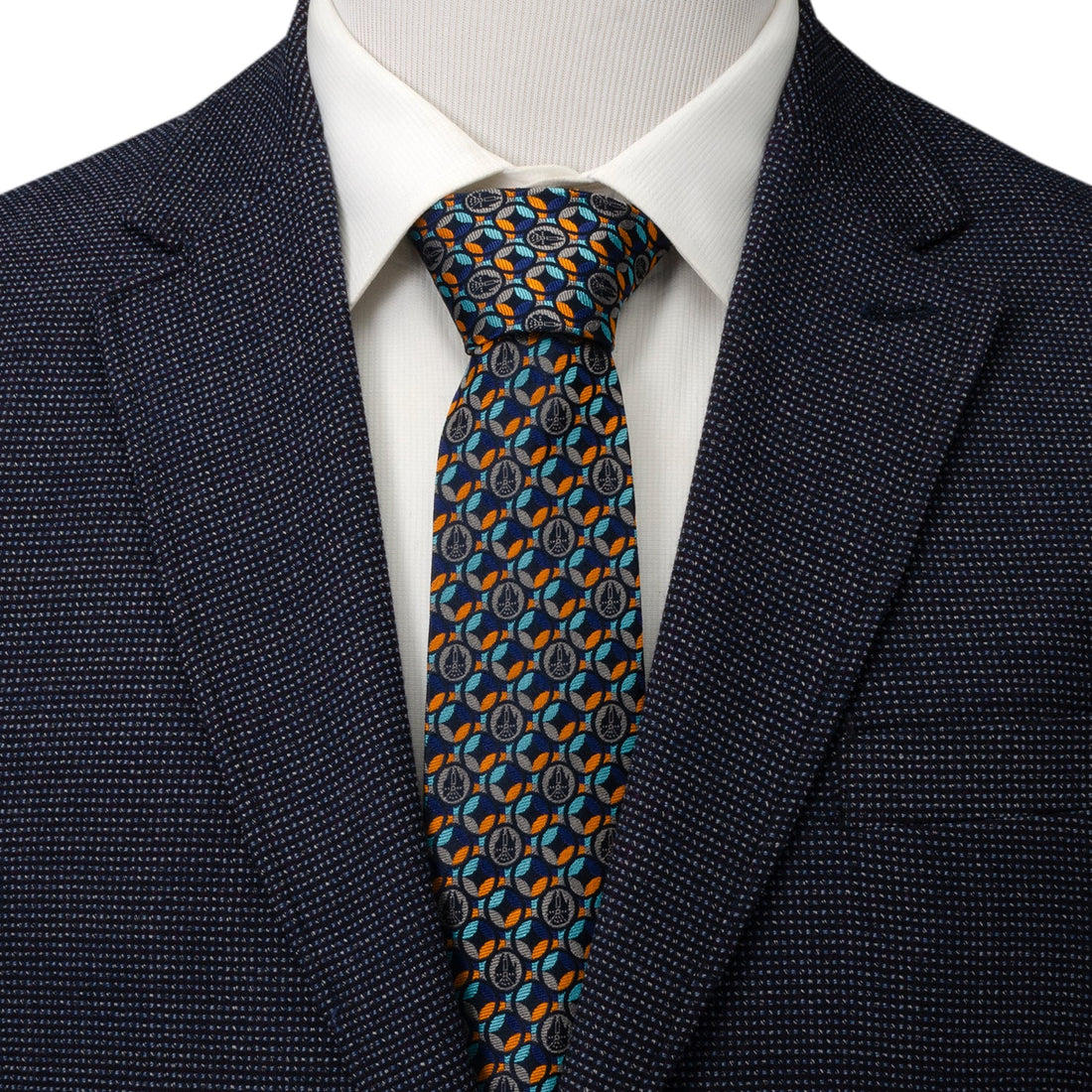 Star Wars Millennium Falcon Pattern Navy Blue Silk Tie - Image 2