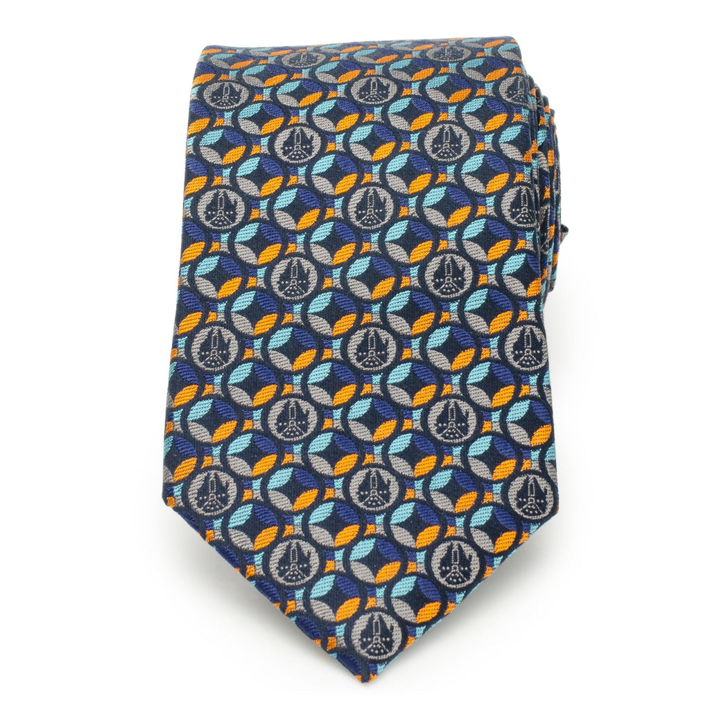 Star Wars Millennium Falcon Pattern Navy Blue Silk Tie - Image 3