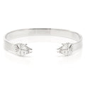 A slim stainless steel cuff bracelet featuring a Millennium Falcon design from Star Wars.