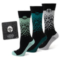Star Wars Mandalorian gift set including three pairs of crew socks and a Mandalorian helmet lapel pin