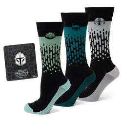 Star Wars Mandalorian gift set including three pairs of crew socks and a Mandalorian helmet lapel pin