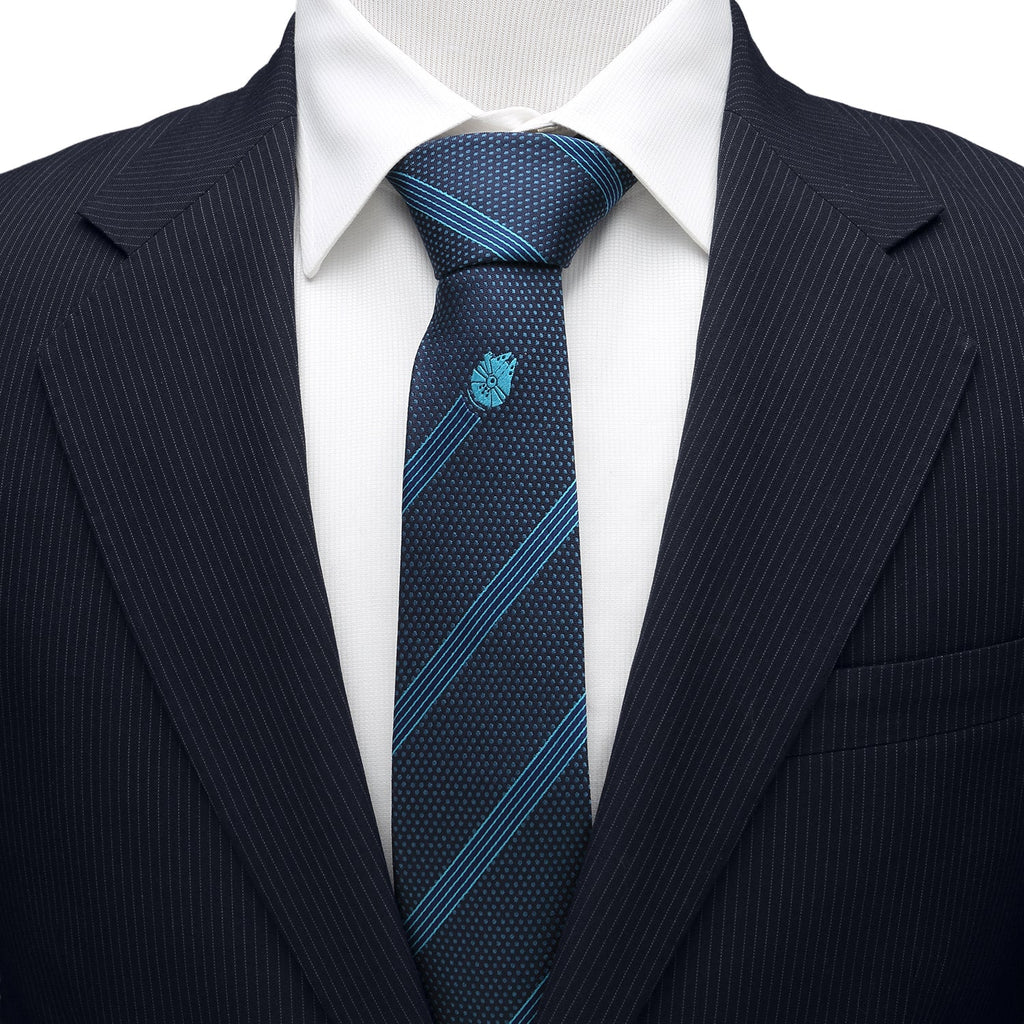 Star Wars Millennium Falcon Navy and Azure Blue Striped Silk Tie - Image 2